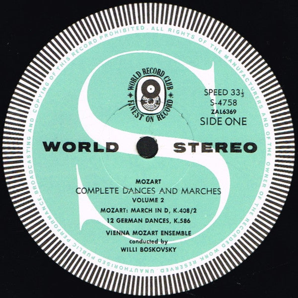 Wolfgang Amadeus Mozart / Wiener Mozart Ensemble - Willi Boskovsky : Complete Dances And Marches - Volume Two (LP, Album, Club)