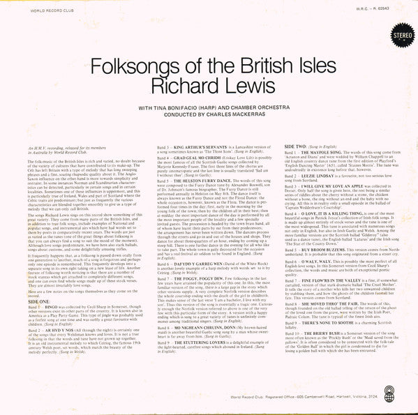 Richard Lewis (3) : Folksongs Of The British Isles (LP, Album, Mono, Club, RE)