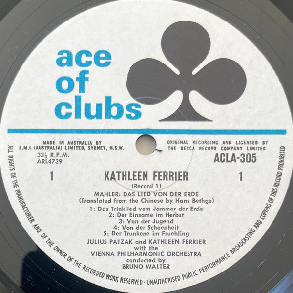 Gustav Mahler - Kathleen Ferrier, Julius Patzak, Wiener Philharmoniker, Bruno Walter : Das Lied Von Der Erde (The Song Of The Earth) (LP, Mono)