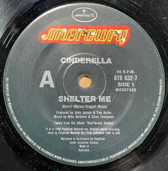 Cinderella (3) : Shelter Me (7", Single)