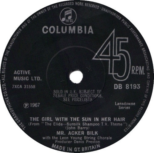 Mr. Acker Bilk* With The Leon Young String Chorale : The Girl With The Sun In Her Hair / Tambor (7", Single)