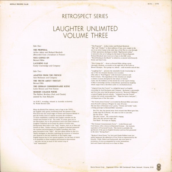 Various : Laughter Unlimited Volume Three (LP, Comp, Mono, Club)