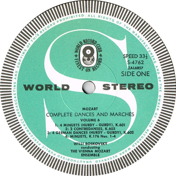 Wolfgang Amadeus Mozart, Wiener Mozart Ensemble ∙ Willi Boskovsky : Complete Dances & Marches (Volume Six) (LP, Album, Club)
