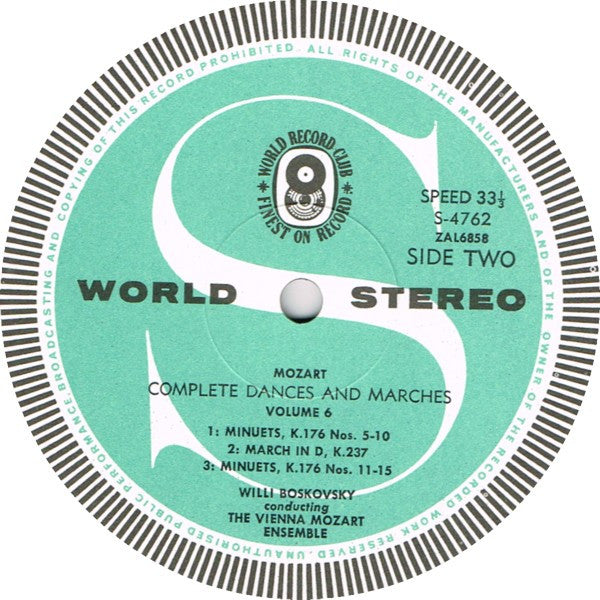 Wolfgang Amadeus Mozart, Wiener Mozart Ensemble ∙ Willi Boskovsky : Complete Dances & Marches (Volume Six) (LP, Album, Club)
