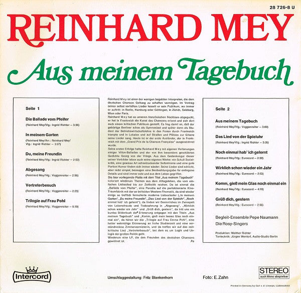 Reinhard Mey : Aus Meinem Tagebuch (LP, Album, RP)