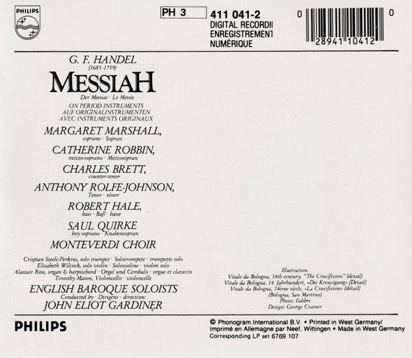 Georg Friedrich Händel - John Eliot Gardiner, Margaret Marshall, Catherine Robbin, Anthony Rolfe Johnson, Robert Hale (2), Charles Brett, Saul Quirke, The Monteverdi Choir, The English Baroque Soloists : Messiah = Der Messias = Le Messie (3xCD, Album + Box, Sli)