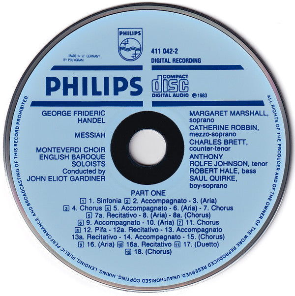 Georg Friedrich Händel - John Eliot Gardiner, Margaret Marshall, Catherine Robbin, Anthony Rolfe Johnson, Robert Hale (2), Charles Brett, Saul Quirke, The Monteverdi Choir, The English Baroque Soloists : Messiah = Der Messias = Le Messie (3xCD, Album + Box, Sli)