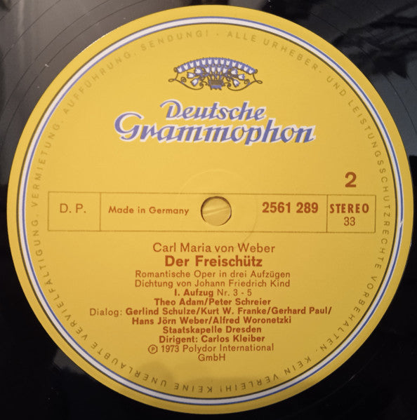Carl Maria von Weber, Gundula Janowitz, Edith Mathis, Peter Schreier, Theo Adam, Staatskapelle Dresden, Carlos Kleiber : Der Freischütz (3xLP + Box)