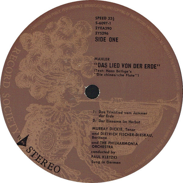 Gustav Mahler / Dietrich Fischer-Dieskau / Murray Dickie / Philharmonia Orchestra / Paul Kletzki : Das Lied Von Der Erde / Adagietto From Symphony No. 5 (2xLP, Album, Club, RE)