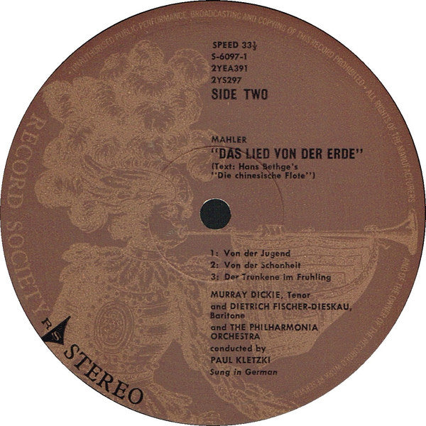 Gustav Mahler / Dietrich Fischer-Dieskau / Murray Dickie / Philharmonia Orchestra / Paul Kletzki : Das Lied Von Der Erde / Adagietto From Symphony No. 5 (2xLP, Album, Club, RE)