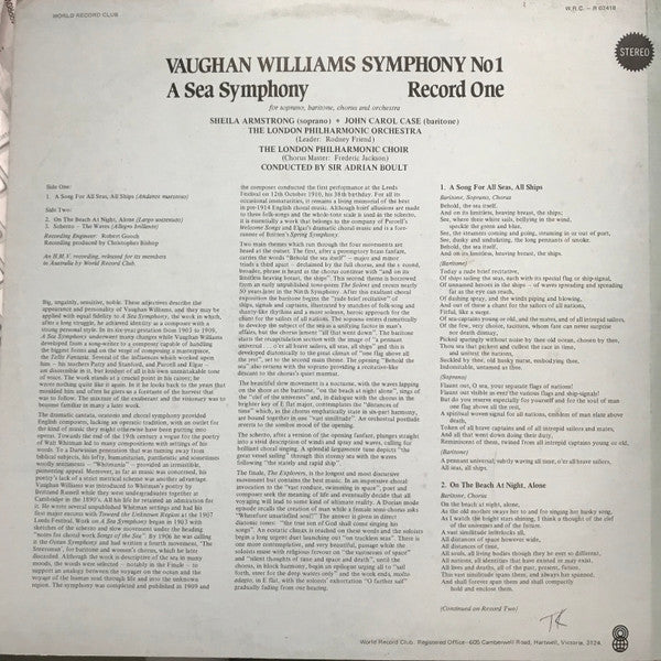 Ralph Vaughan Williams : A Sea Symphony / The Wasps: Aristophanic Suite (2xLP, Album, Club)