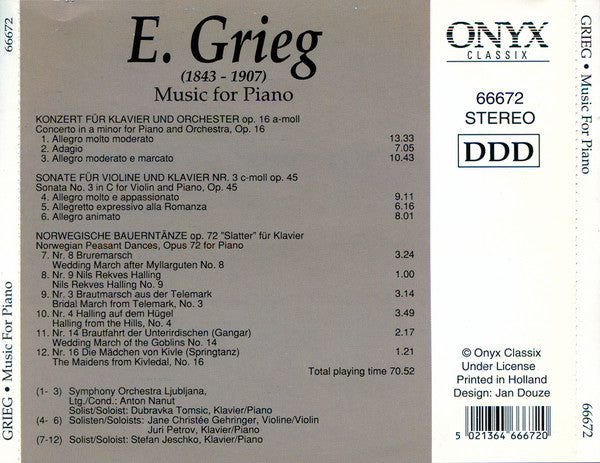 Edvard Grieg : Music For Piano (CD, Comp)