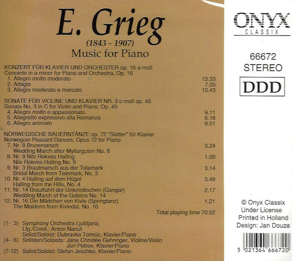 Edvard Grieg : Music For Piano (CD, Comp)