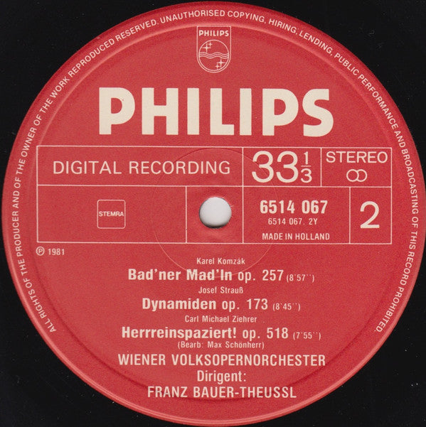 Wiener Volksopernorchester, Franz Bauer-Theussl : Famous Waltzes Volume 1 (LP)