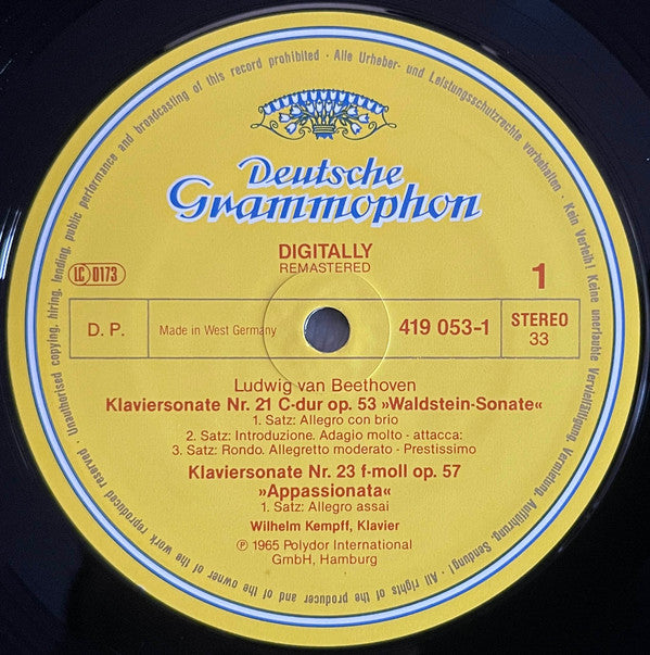 Ludwig van Beethoven, Wilhelm Kempff : Piano Sonatas "Waldstein" / "Appassionata" / "Les Adieux" (LP, RM)