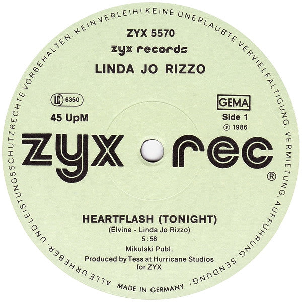 Linda Jo Rizzo : Heartflash (Tonight) (12", Maxi)