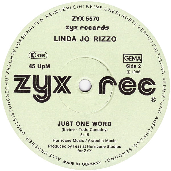 Linda Jo Rizzo : Heartflash (Tonight) (12", Maxi)