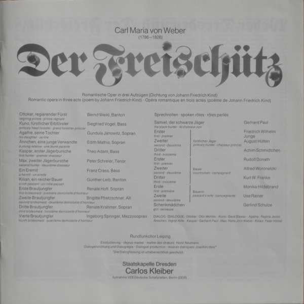 Carl Maria von Weber / Gundula Janowitz, Edith Mathis, Peter Schreier, Theo Adam, Staatskapelle Dresden, Carlos Kleiber : Der Freischütz (3xLP, Album + Box)