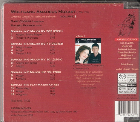 W.A. Mozart* - Gary Cooper (2), Rachel Podger : Complete Sonatas For Keyboard And Violin - Volume 2 (SACD, Hybrid, Multichannel, Album)