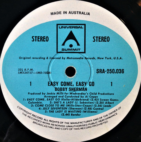 Bobby Sherman : Easy Come, Easy Go! (LP, Comp)