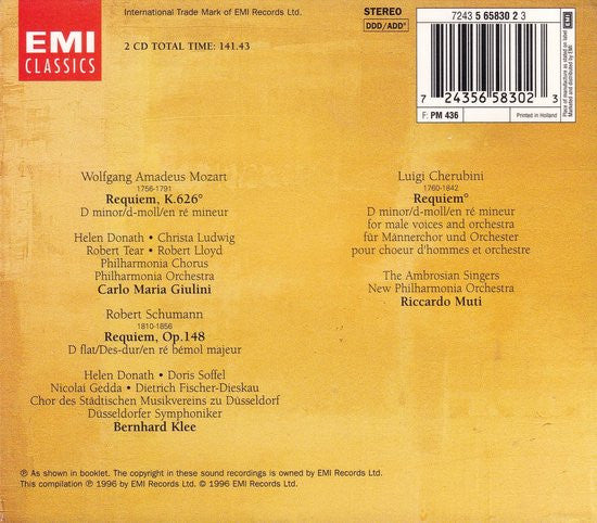Wolfgang Amadeus Mozart, Luigi Cherubini, Robert Schumann, Carlo Maria Giulini, Bernhard Klee, Riccardo Muti : Requiem (2xCD, Comp, RM)