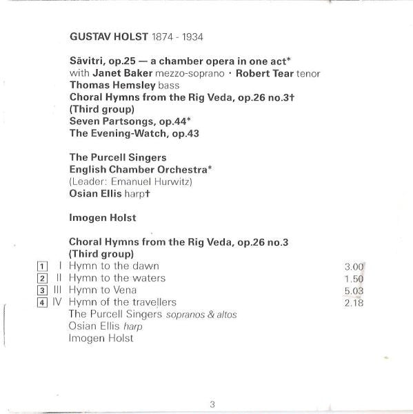 Holst* : Savitri / 7 Partsongs / Choral Hymns From The Rig Veda (CD, Album, Comp, RM)
