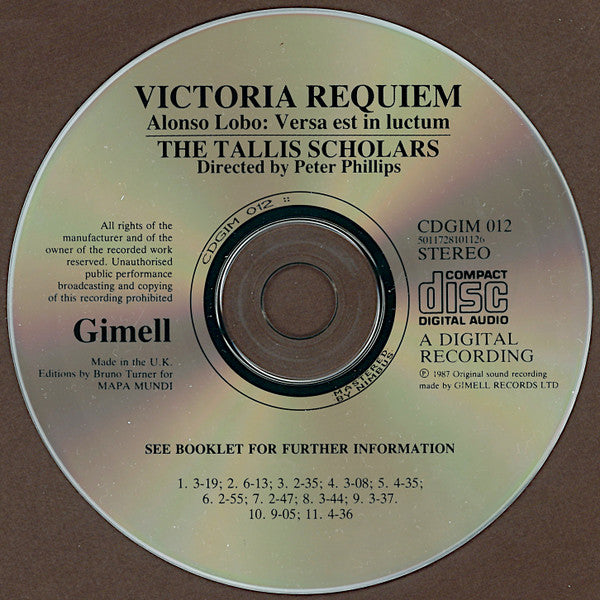 Victoria*, Alonso Lobo, The Tallis Scholars, Peter Phillips (2) : Requiem / Versa Est In Luctum (CD, Album)