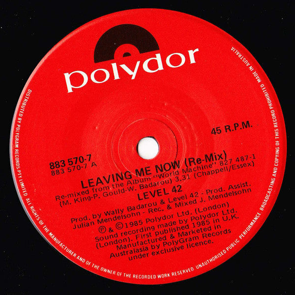 Level 42 : Leaving Me Now (7", Single)