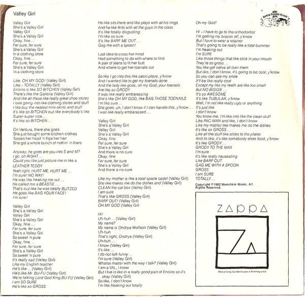 Frank* & Moon Zappa : Valley Girl (7", Single)