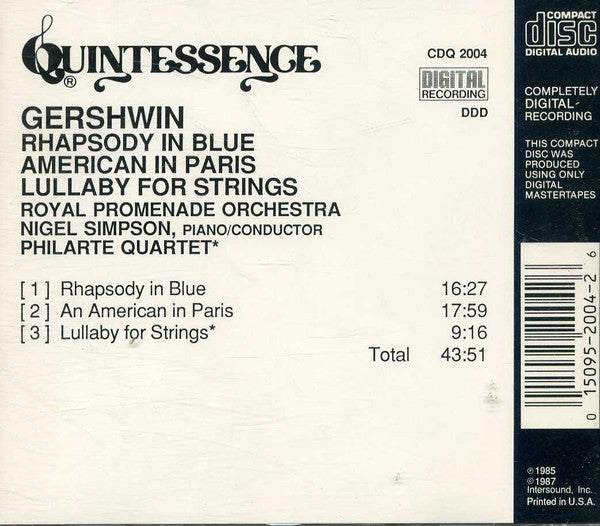 Royal Promenade Orchestra, Nigel Simpson, The Philarte Quartet - George Gershwin : Gershwin - Rhapsody In Blue (CD, Comp)
