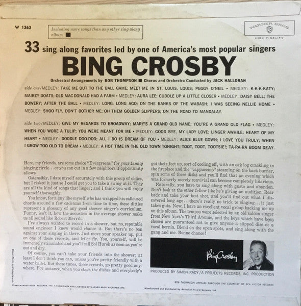 Bing Crosby : Join Bing & Sing Along (LP, Album, Mono)
