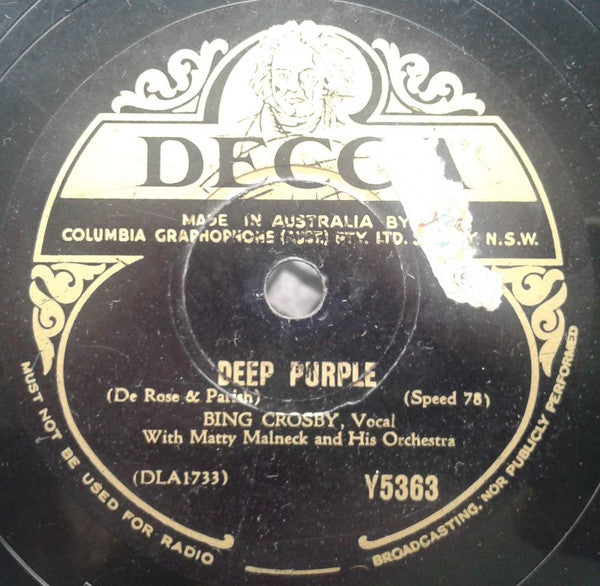 Bing Crosby : Deep Purple / Stardust (Shellac, 10")