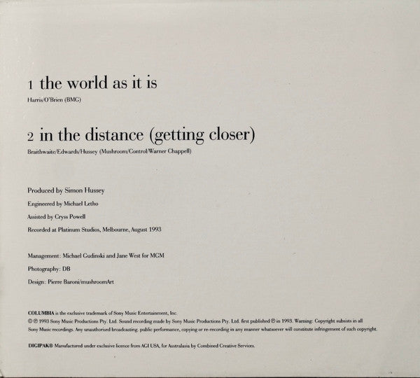 Daryl Braithwaite : The World As It Is (CD, Single)