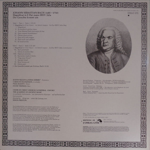 Johann Sebastian Bach, The Choir Of Christ Church Cathedral, The Academy Of Ancient Music : Magnificat In E Flat Major 1723 (LP)
