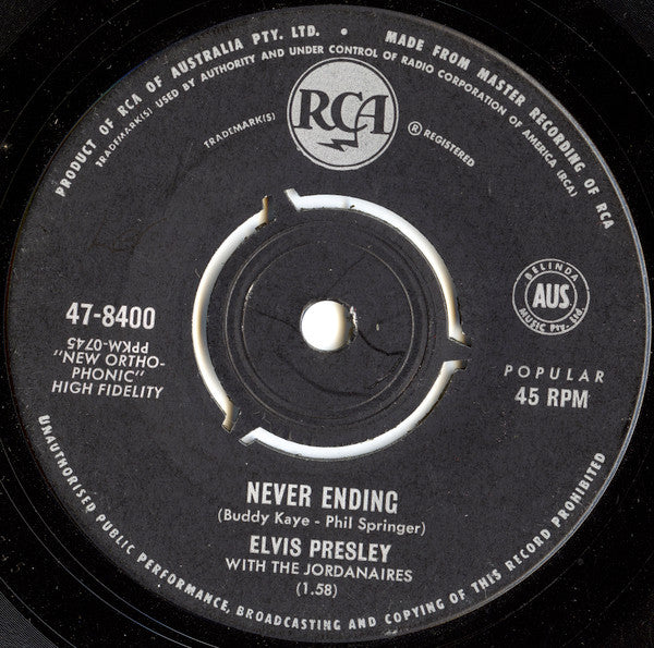 Elvis Presley With The Jordanaires : Such A Night (7", Single)