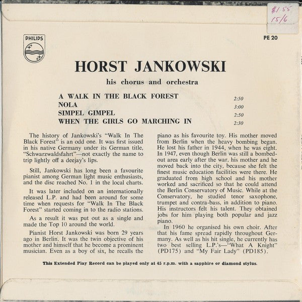 Horst Jankowski, His Chorus And Orch.* : A Walk In The Black Forest (7", EP)