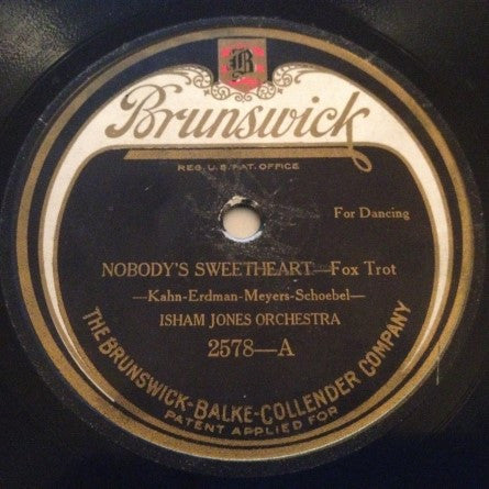 Isham Jones Orchestra : Nobody's Sweetheart / Blue Evening Blues (Shellac, 10")