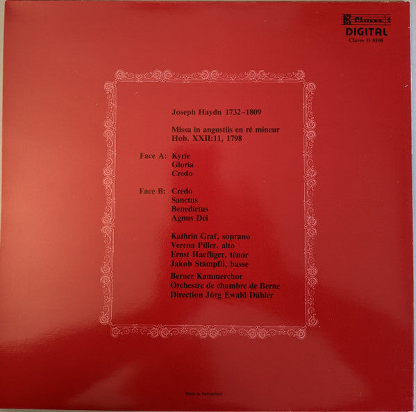 Joseph Haydn, Kathrin Graf, Verena Piller, Ernst Haefliger, Prof. Jakob Stämpfli, Berner Kammerchor, Berner Kammerorchester, Jörg Ewald Dähler : Nelsonmesse - Missa In Angustiis (LP)