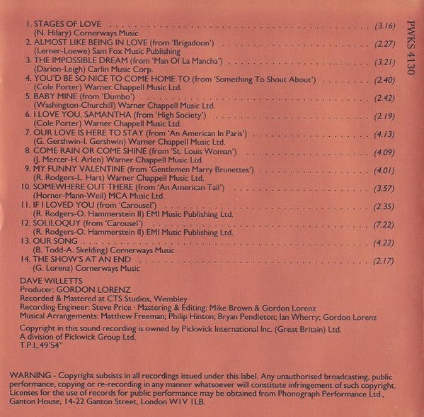 Dave Willetts : Stages Of Love (CD, Comp)