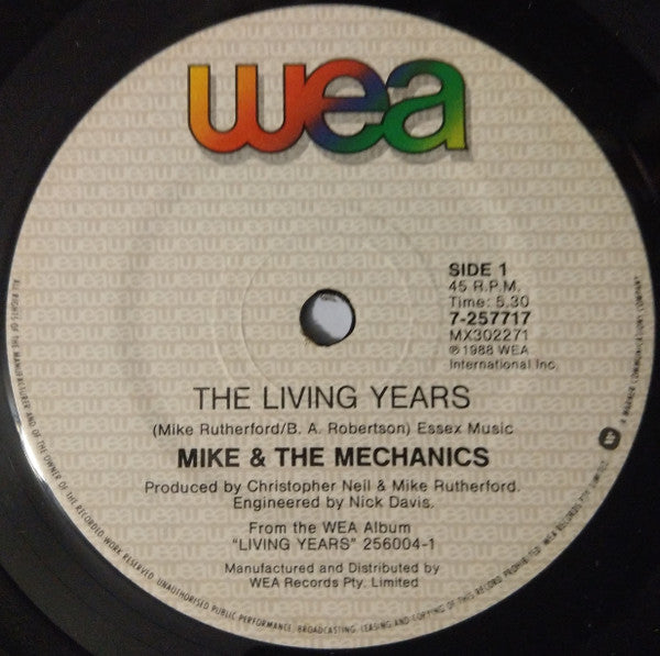 Mike & The Mechanics : The Living Years (7", Single, Pic)