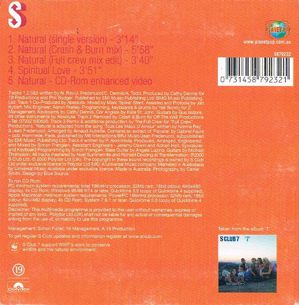 S Club 7 : Natural (CD, Single, Enh, Car)
