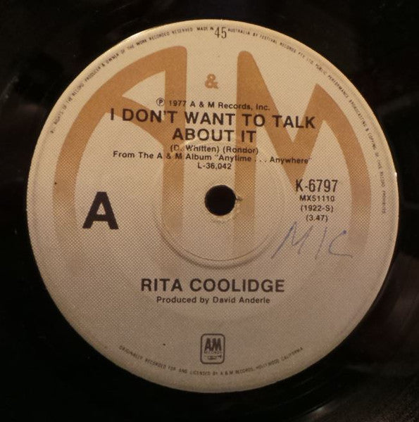 Rita Coolidge : (Your Love Has Lifted Me) Higher And Higher / I Don't Want To Talk About It (7", Single)