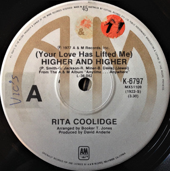 Rita Coolidge : (Your Love Has Lifted Me) Higher And Higher / I Don't Want To Talk About It (7", Single)