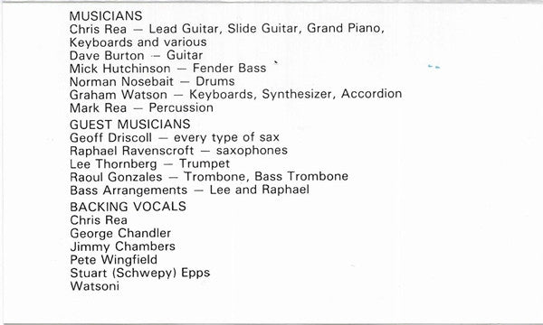 Chris Rea : Tennis (Cass, Album, RE)