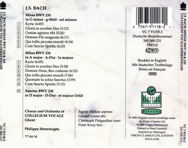 J.S. Bach*, Philippe Herreweghe, Collegium Vocale : Missae BWV 234 & 235 (CD, Album)