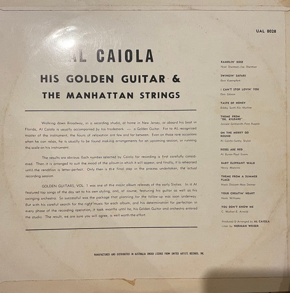 Al Caiola : His Golden Guitar And The Manhattan Strings (LP, Album, Mono)