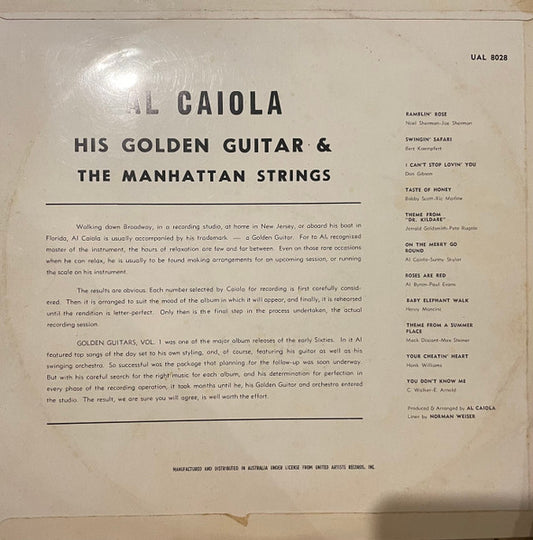 Al Caiola : His Golden Guitar And The Manhattan Strings (LP, Album, Mono)