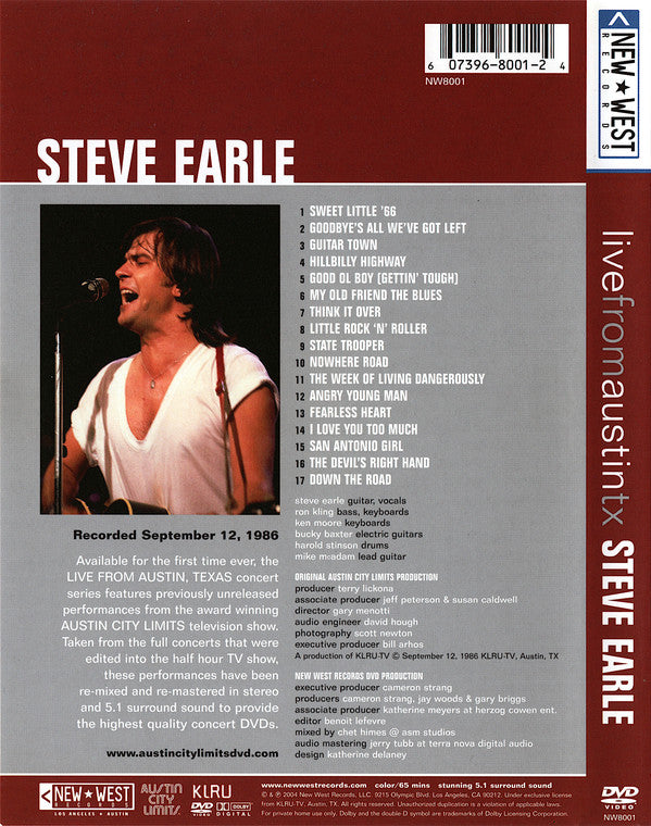 Steve Earle : Live From Austin TX (DVD-V, RM, Multichannel)