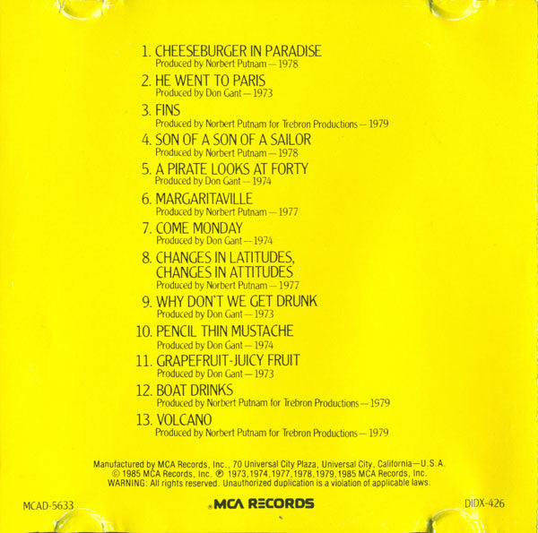 Jimmy Buffett : Songs You Know By Heart (Jimmy Buffett's Greatest Hit(s)) (CD, Comp, RE, Uni)