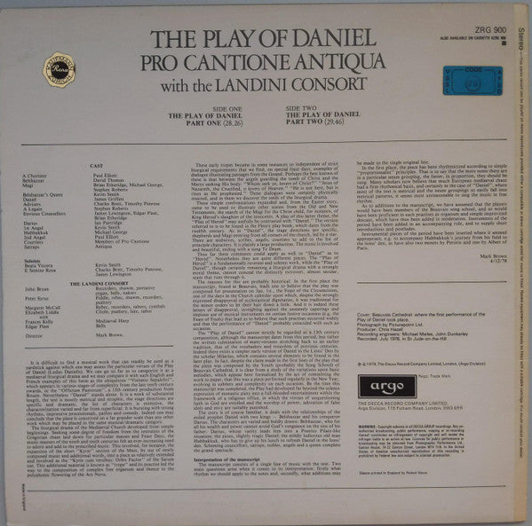 Pro Cantione Antiqua With The Landini Consort : The Play Of Daniel (LP)